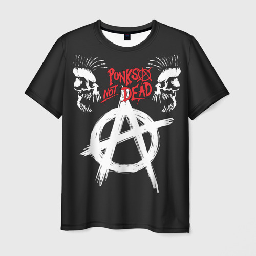 Мужская футболка с принтом Punk's not dead - анархия, вид спереди №1