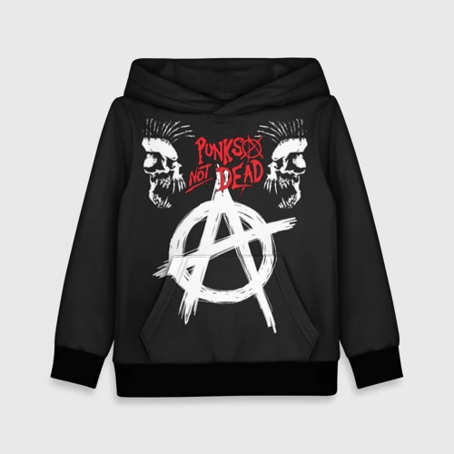 Детская толстовка 3D с принтом Punk's not dead - анархия, вид спереди #2