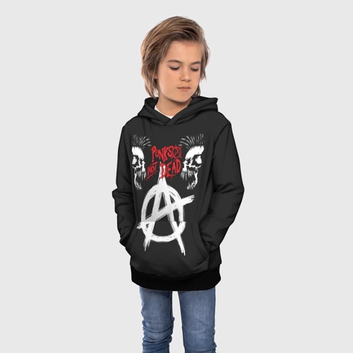 Детская толстовка 3D с принтом Punk's not dead - анархия, фото на моделе #1