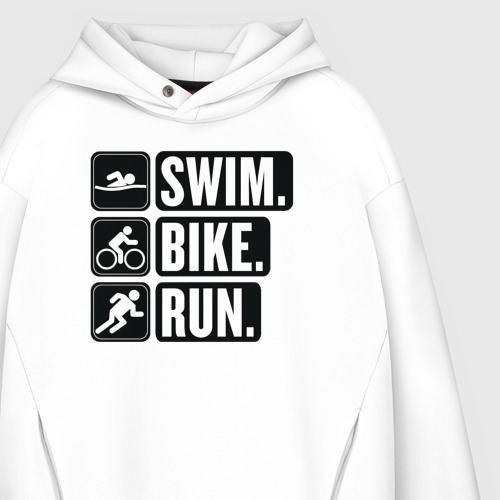 Мужское худи Oversize хлопок Swim bike run, цвет белый - фото 4