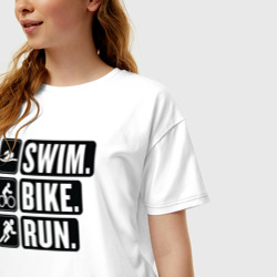 Женская футболка хлопок Oversize Swim bike run - фото 2