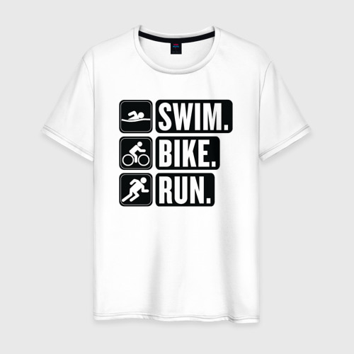 Мужская футболка хлопок Swim bike run, цвет белый