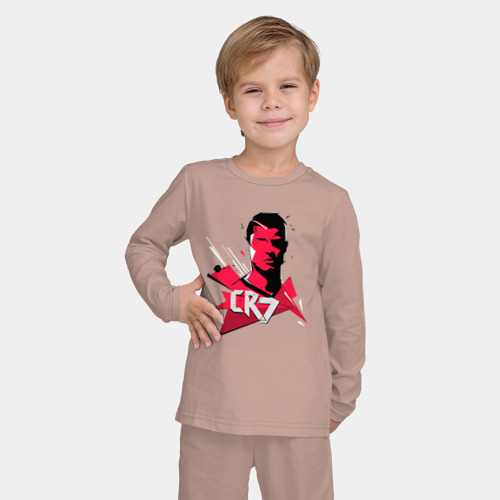 Детская пижама с лонгсливом хлопок с принтом Ronaldo Pink, фото на моделе #1