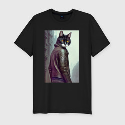 Мужская футболка хлопок Slim Модный котяра - Лондон - нейросеть