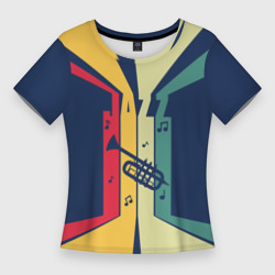 Женская футболка 3D Slim Труба в разноцветных полосах Jazz music