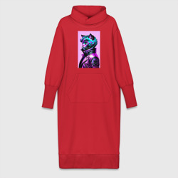 Платье удлиненное хлопок Прикольный фиолетовый котейка - нейросеть