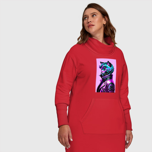Платье удлиненное хлопок Прикольный фиолетовый котейка - нейросеть - фото 7