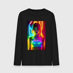 Мужской лонгслив хлопок Japanese girl neon glow - neural network
