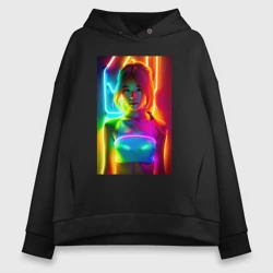 Женское худи Oversize хлопок Japanese girl neon glow - neural network