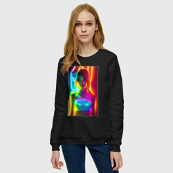 Женский свитшот хлопок Japanese girl neon glow - neural network - фото 2