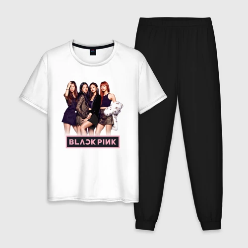 Мужская пижама с белой футболкой хлопок Rose Blackpink K-pop