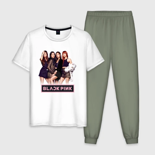 Мужская пижама с белой футболкой хлопок Rose Blackpink K-pop