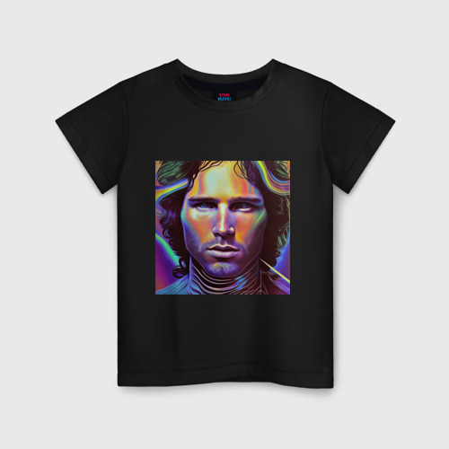 Детская футболка хлопок с принтом Jim Morrison neon portrait art, вид спереди #2