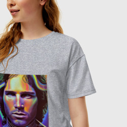 Женская футболка хлопок Oversize Jim Morrison neon portrait art - фото 2