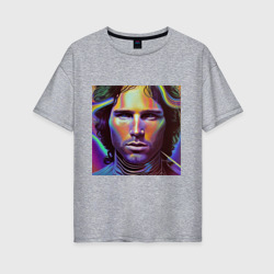 Женская футболка хлопок Oversize Jim Morrison neon portrait art