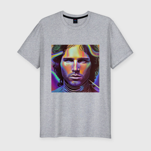 Мужская футболка хлопок Slim Jim Morrison neon portrait art, цвет меланж