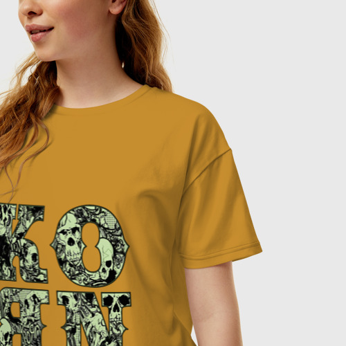 Женская футболка хлопок Oversize KoЯn - letters, цвет горчичный - фото 3