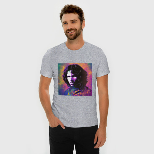 Мужская футболка хлопок Slim Jim Morrison few color digital Art, цвет меланж - фото 3