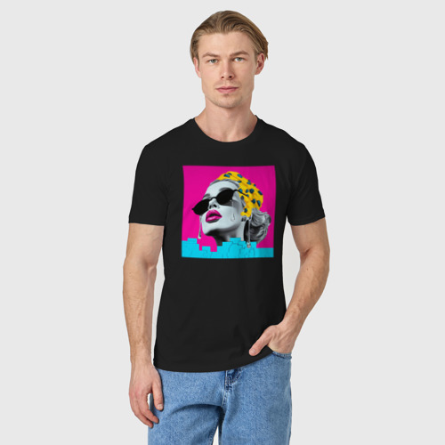 Мужская футболка хлопок Дама в Очках Popart, цвет черный - фото 3