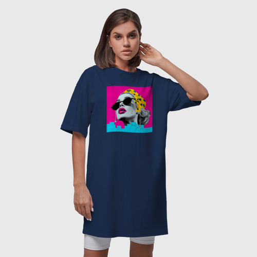 Платье-футболка хлопок Дама в Очках Popart, цвет темно-синий - фото 5