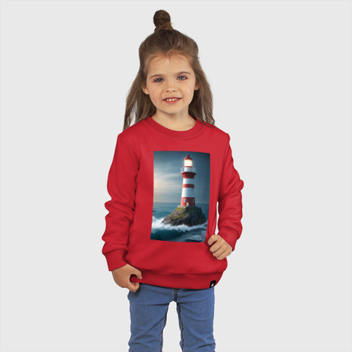 Детский свитшот хлопок с принтом Маяк в море, фото на моделе #1