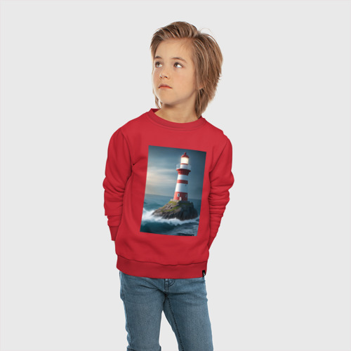 Детский свитшот хлопок с принтом Маяк в море, вид сбоку #3