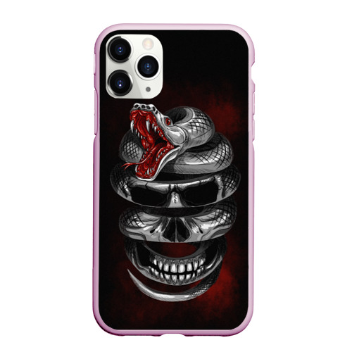 Чехол для iPhone 11 Pro Max матовый Snake skull, цвет розовый