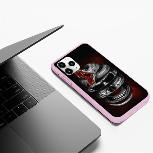 Чехол для iPhone 11 Pro Max матовый Snake skull, цвет розовый - фото 5