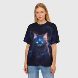 Женская футболка oversize 3D Кот со зездой во лбу - нейросеть - фото 2