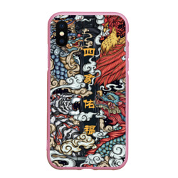 Чехол для iPhone XS Max матовый Japanese art irezumi - tiger and dragon