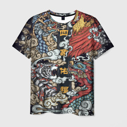 Japanese art irezumi - tiger and dragon – Мужская футболка 3D с принтом купить со скидкой в -26%