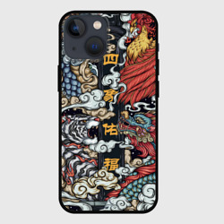 Чехол для iPhone 13 mini Japanese art irezumi - tiger and dragon