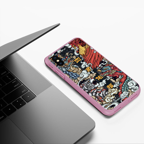 Чехол для iPhone XS Max матовый Japanese art irezumi - tiger and dragon, цвет розовый - фото 5