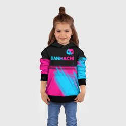 Толстовка с принтом DanMachi - neon gradient: символ сверху для ребенка, вид на модели спереди №3. Цвет основы: черный