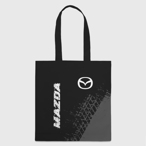 Шоппер 3D с принтом Mazda Speed на темном фоне со следами шин: надпись, символ, вид спереди #2
