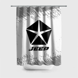 Штора 3D для ванной Jeep Speed на светлом фоне со следами шин