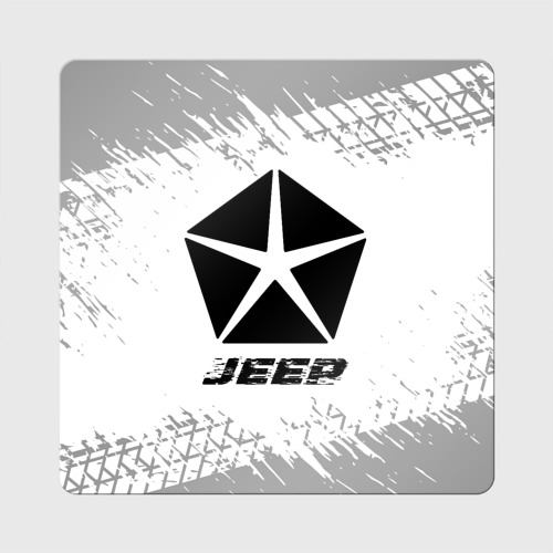 Магнит виниловый Квадрат Jeep Speed на светлом фоне со следами шин