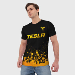 Мужская футболка 3D Tesla - gold gradient: символ сверху - фото 2