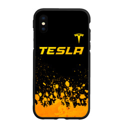Чехол для iPhone XS Max матовый Tesla - gold gradient: символ сверху