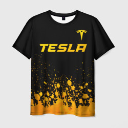 Мужская футболка 3D Tesla - gold gradient: символ сверху