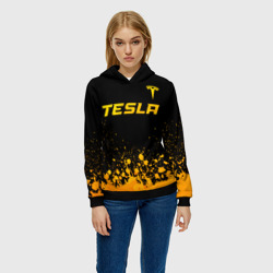 Женская толстовка 3D Tesla - gold gradient: символ сверху - фото 2