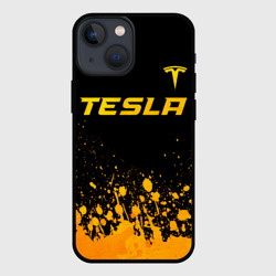 Чехол для iPhone 13 mini Tesla - gold gradient: символ сверху