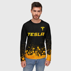 Мужской лонгслив 3D Tesla - gold gradient: символ сверху - фото 2