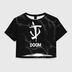 Женская футболка Crop-top 3D Doom glitch на темном фоне