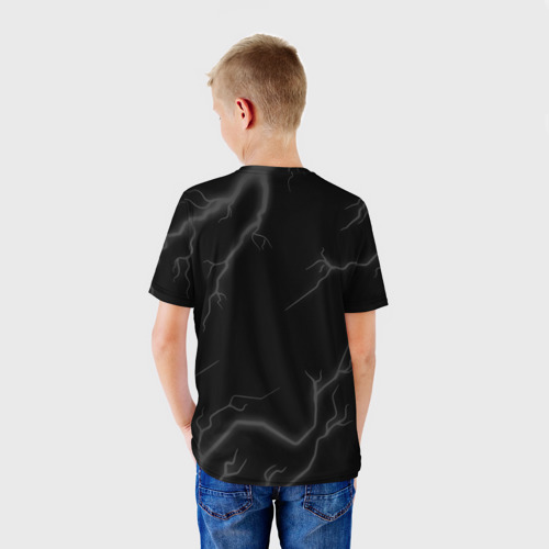 Детская футболка 3D с принтом Doom glitch на темном фоне, вид сзади #2