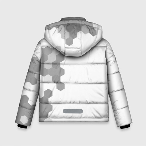 Зимняя куртка для мальчиков 3D с принтом Among Us glitch на светлом фоне: по-вертикали, вид сзади #1