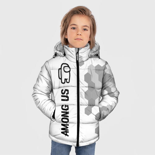 Зимняя куртка для мальчиков 3D с принтом Among Us glitch на светлом фоне: по-вертикали, фото на моделе #1
