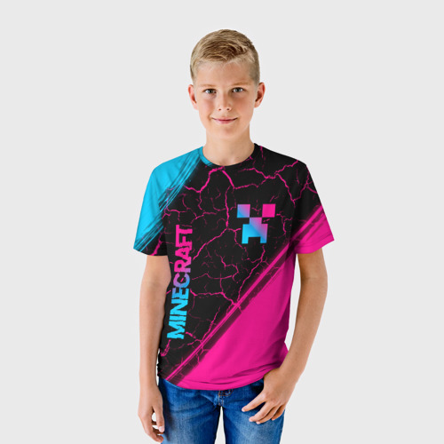Детская футболка 3D Minecraft - neon gradient: надпись, символ, цвет 3D печать - фото 3