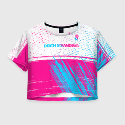 Женская футболка Crop-top 3D Death Stranding neon gradient style: символ сверху