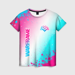 Женская футболка 3D Warframe neon gradient style: надпись, символ